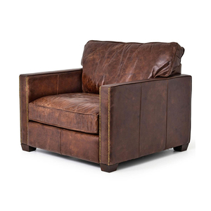 Đồ Nội Thất Phòng Khách Ghế Sofa Đơn Bằng Da Thật Màu Nâu Cổ Điển Sang Trọng Ghế Câu Lạc Bộ Bằng Da Xì Gà Đau Khổ Cổ Điển - Product Image 2