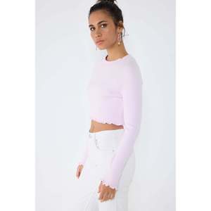 Top court décontracté à col rond, style tricot côtelé - Product Image 4