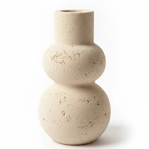 Jarrón de flores minimalista de mármol travertino, perfecto para decoración moderna en hogares, hoteles y oficinas. - Product Image 1