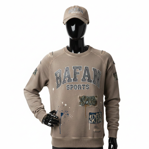 Sudadera para Hombre, Estilo Vintage, Color Marrón, Mezcla de Algodón Grueso, Lavado Ácido, Logotipo Personalizado, Efecto Desgastado - Product Image 1