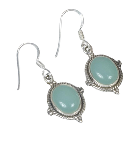 Bijoux faits à la main en argent fin classique filles boucles d'oreilles Aqua calcédoine solide 925 argent Sterling pierre précieuse naturelle 925 timbre bijoux - Product Image 1