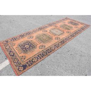 Alfombra de lana turca naranja y negra Vintage, diseño de retales de tejido plano de 4,5x11,8 pies para decoración para sala de estar, respaldo de látex de 4m de ancho - Product Image 3