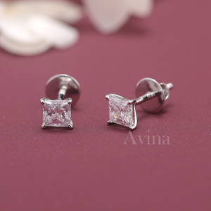 IGI Certified Lab Grown Diamond Princess Cut Stud <b>Earrings</b> 18K White / Yellow & Rose Gold Square Solitaire Diamond <b>Earrings</b> - Product Image 1
