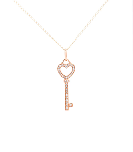 Collar con colgante de plata de ley 925 sólida y oro rosa con llave de diamante natural para mi corazón para joyería de moda para mujer - Product Image 2