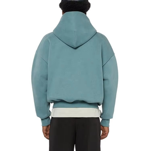 Wholesale Washed Fleece Double Layer Hood Zip up Hoodies Custom Oversized Sweatshirt Blank Cropped Drop Shoulder <b>Hoodie</b> Men - Product Image 3