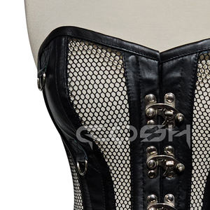 Corset de fitness gothique noir en cuir et maille avec baleines en acier, style punk rock, à fermeture avant, type bustier, Fabricant - Product Image 5