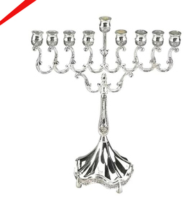 traditional silver finished metal stainless steel 9 branch menorah for <b>home</b> <b>temple</b> - Product Image 1