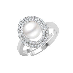 Anillos de Plata de Ley 925 de Primera Calidad para Mujer, Chapados en Rodio con Circonita y Perla para Bodas - Product Image 1