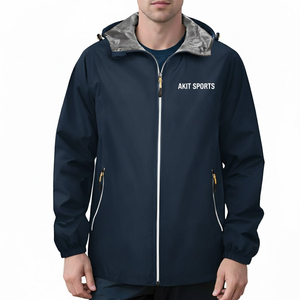 Veste coupe-vent à capuche pour homme la plus populaire, imperméable, respirante, faible MOQ pour la vente en ligne avec logo frontal - Product Image 1