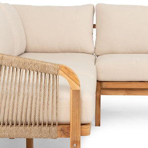Sofas modulaires sectionnels de jardin en teck d'extérieur en forme de L avec corde - Product Image 5