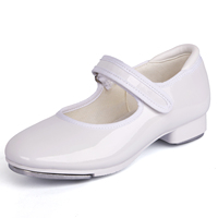 Zapatos de tap dance de charol con correa fácil de poner, color marrón, de PU brillante, transpirables y ligeros para mujer y hombre, en stock en EE. UU.