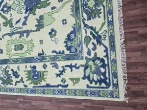 Alfombra con nudo hecha a mano de lana de alta calidad Oushak, nueva alfombra moderna bordada, alfombras de lana abstractas de Oushak de India anudadas a mano - Product Image 4