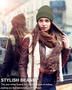 Logo Patch Beanie Bonnet en tricot acrylique vierge avec panneau de brassage rabattable pour broderie personnalisée ou insigne doublure chaude OEM en gros - Product Image 5