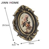 Cadre photo ovale en plastique de style baroque vintage - Cadre photo orné en or antique et noir pour affichage sur bureau