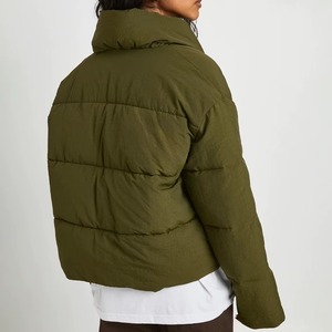 Veste matelassée tissée à col rond pour femme avec doublure en coton respirant, orange, pour l'extérieur, hiver - Product Image 2