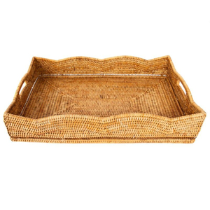 Plateau de service en rotin naturel de luxe poignée florale élégant panier de rangement décoratif bohème décor à la maison cuisine table restauration - Product Image 5
