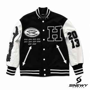 SINEWY SPORTS <b>Men's</b> Black <b>White</b> Varsity <b>Jacket</b> Embroidered Letter H Heartbreakers 10 Time Champions 2013-2022 Preppy Style - Product Image 5