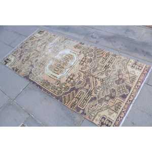 Vintage Turkish Accent Rug 2.9x6.1 ft, <b>Brown</b> Solid Rug <b>Wool</b> - Product Image 2
