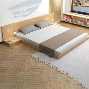 Mid-Century Modern Wooden Bed <b>Frame</b> with <b>Grey</b> Pillows - Product Image 2