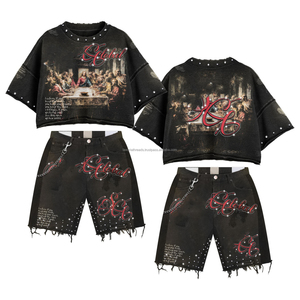 Ensemble 2 pièces d'été personnalisé avec logo pour homme : T-shirt gaufré et short imprimé, ensemble T-shirt et short pour femme - Product Image 1