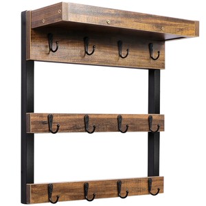 Étagère de rangement à 3 niveaux en bois et support de tasse à thé en métal support mural suspendu supports de rangement décoratifs à bas prix - Product Image 1