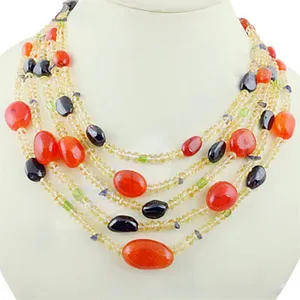 Collier multi-rangs en pierres précieuses rouges et noires, bijoux superposés à la mode - Product Image 1