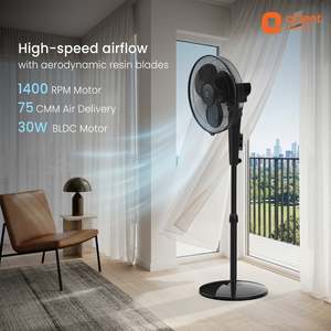 Harrier 16-Inch BLDC <b>Stand</b> <b>Fan</b> with Remote 2-Year Warranty Black-Air Cooling Floor <b>Fan</b> - Product Image 2