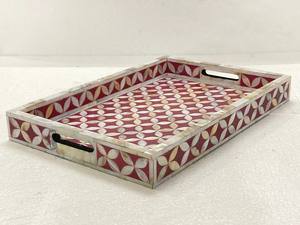 Bandeja cuadrada con incrustaciones de hueso al por mayor, bandeja para servir nácar, Exportación india de lujo para revendedores - Product Image 3