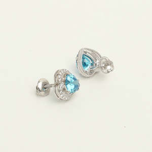 NOVAMART Fine 925 Sterling Silver Rhodium Plated <b>Stud</b> <b>Earrings</b> Sky Blue Heart Design with for Swiss Zirconia & Gift Women Girls - Product Image 4