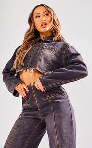 Chaqueta Vaquera Corta de Punto Personalizada de Alta Calidad OEM con Impresión de Logotipo Personalizado, Transpirable e Impermeable, Corte Holgado para Invierno - Product Image 4