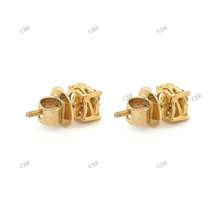 Boucles d'oreilles en argent sterling plaqué or Moissanite de taille ronde certifiées GRA pour femmes Boucles d'oreilles en diamant classiques - Product Image 3