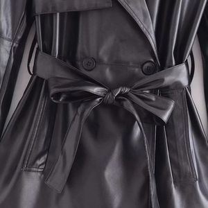 Gabardina de cuero para Otoño e Invierno para mujer, gabardina corta ajustada con un solo botón y cinturón, novedad de 2025 - Product Image 4