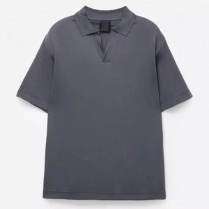 Logotipo personalizado libre de impuestos de EE. UU. Casual 180g poliéster/lona de algodón gótico de gran tamaño manga corta Color sólido cuello en V para hombre para camisas - Product Image 6