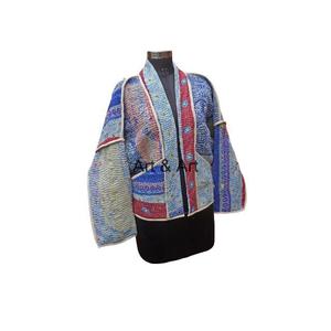 Handmade Vintage Reversible Kantha Jackets for Women Traditional Indian Embroidery Knitted Cotton Various Colors Autumn Logo - Product Image 2