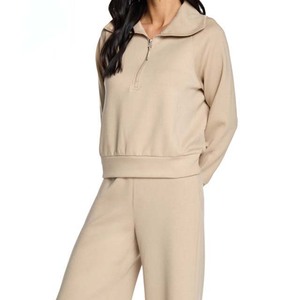 2024 vente en gros OEM personnalisé surdimensionné de haute qualité femmes survêtement ensemble demi fermeture éclair 2 pièces ensembles haut court sweats à capuche et jogger ensemble - Product Image 5