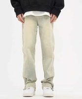 Jean en denim patchwork Stitchmode jaune délavé, taille mi-haute, doublé polaire, coupe bootcut vintage, ample et décontracté, fermeture éclair à la cheville, séchage rapide