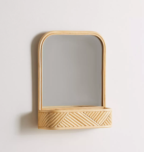 Rattan Wall Mirror With <b>Basket</b> <b>Shelf</b> Rectangular Framed Bohemian Style Decorative Natural Finish For Home Bathroom Office - Product Image 3