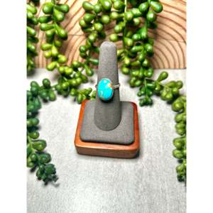 Bague sertie de pierres de turquoise Kingman, en argent sterling plaqué or rose 18 carats, fabrication Navajo, taille 7, cadeau, marque privée 'IS', licence - Product Image 1
