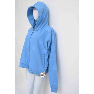 Sudadera con Capucha y Cierre de Cremallera MRI Group, Color Azul Claro, Estampado de Estrellas, Corte Regular, Estilo Deportivo Holgado, 100% Algodón - Product Image 5