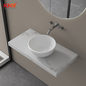 Unité de bassin de comptoir de salle de bains d'hôtel petit évier de navire de salle de bains bassin de surface solide blanc - Product Image 5