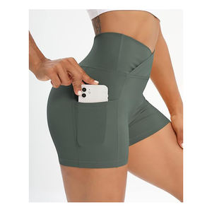 Short de yoga solide de haute qualité pour femme avec poche latérale taille haute pour matériau séchage rapide et conception sans couture - Product Image 6