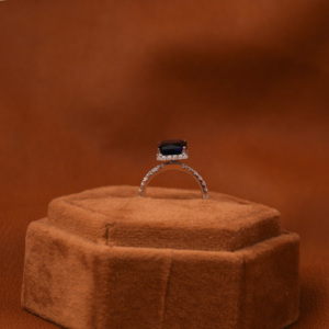 <b>Emerald</b> Cut Hidden Halo Lab Grown Diamond Luxury Fashion Engagement <b>Ring</b> With Dark Blue Center Stone <b>Ring</b> 14KT Solid Gold - Product Image 6