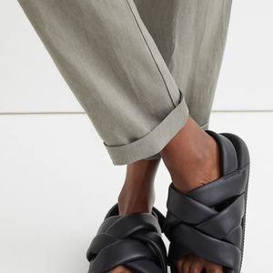 Nouveau Style couleur unie coton et lin mode pantalon Chino ample taille haute pantalon décontracté femmes avec cordon de serrage - Product Image 2