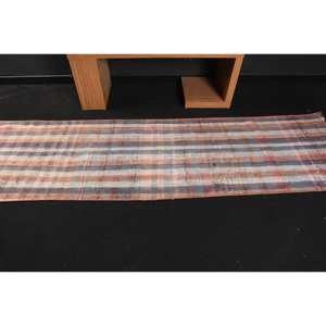 พรมเย็บปะติดปะต่อกันสีฟ้าสีส้มที่ทันสมัย2.7 x 9.5ft ผ้าขนสัตว์โพลีเอสเตอร์วิสคอสลาเท็กซ์ด้านหลังสำหรับวัยรุ่นออกแบบห้องโถงสี่เหลี่ยมสำหรับการใช้ชีวิต - Product Image 3