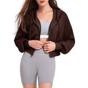 Vêtements pour femmes Haut court OEM Vente en gros Sweatshirts à capuche courts avec fermeture éclair Sweatshirts à capuche surdimensionnés personnalisés pour femmes Respirant - Product Image 3