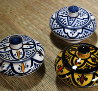 Ensemble traditionnel de 3 petites boîtes à bijoux en céramique marocaine faites à la main, peintes à la main, écologiques, couleur personnalisée, décoration d'intérieur