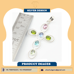 Pendentif croix en argent Sterling 925, bijoux pendentifs en pierres précieuses de guérison naturelles - Product Image 6