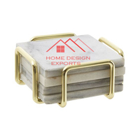 Sous-verres carrés en marbre blanc avec support en métal finition dorée pour la maison et l'hôtellerie