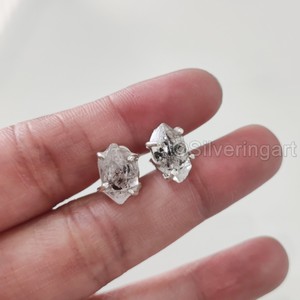 Bijoux en pierre brute, boucles d'oreilles pour femmes, diamant brut Herkimer naturel, boucles d'oreilles à clous, pierre de naissance, Noël, boucles d'oreilles en argent sterling 925 - Product Image 4