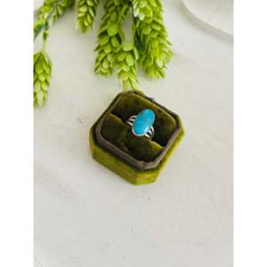 Southwest Kingman Turquoise & Sterling <b>Silver</b> Boho <b>Statement</b> <b>Ring</b> Emerald Cut Gemstone Size 6.75 for Everyday Wear - Product Image 3